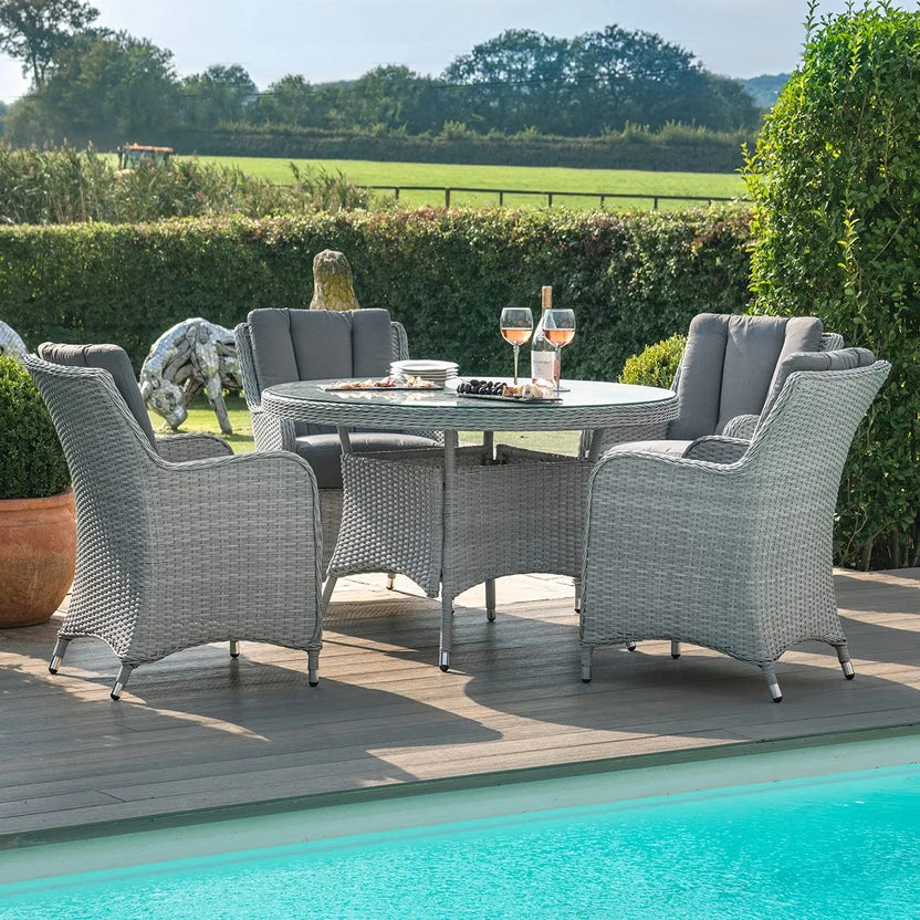 4 Seat Round Rattan Dining Set with Weatherproof Cushions
