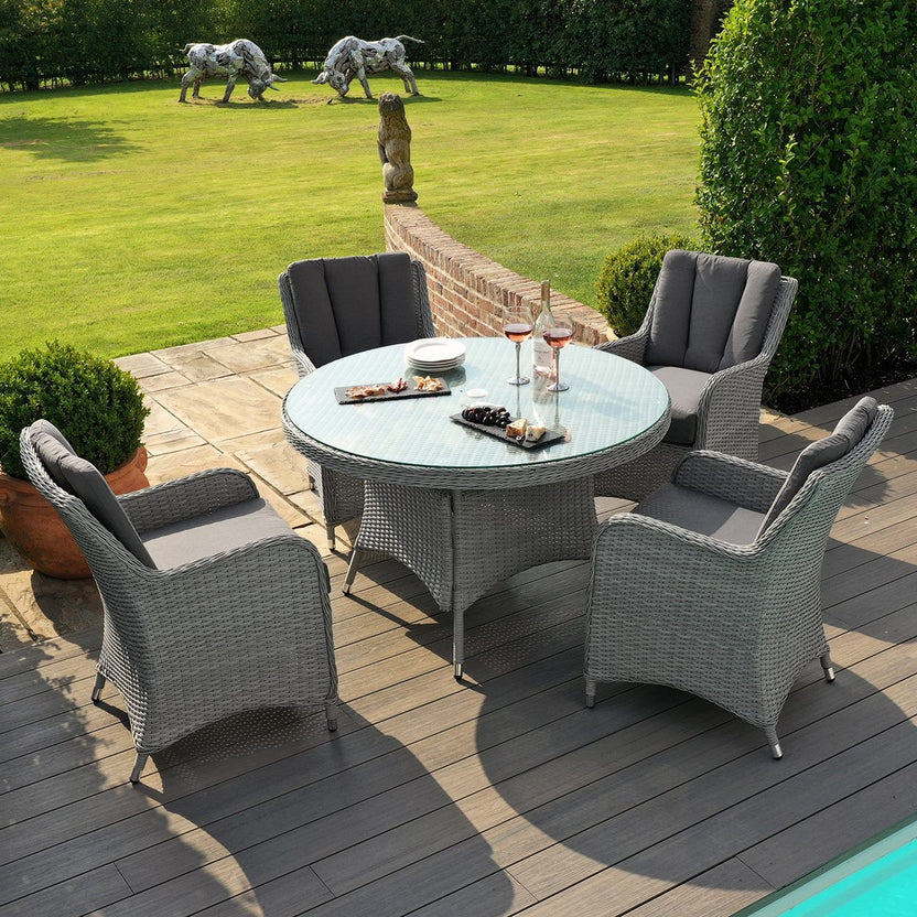 4 Seat Round Rattan Dining Set with Weatherproof Cushions