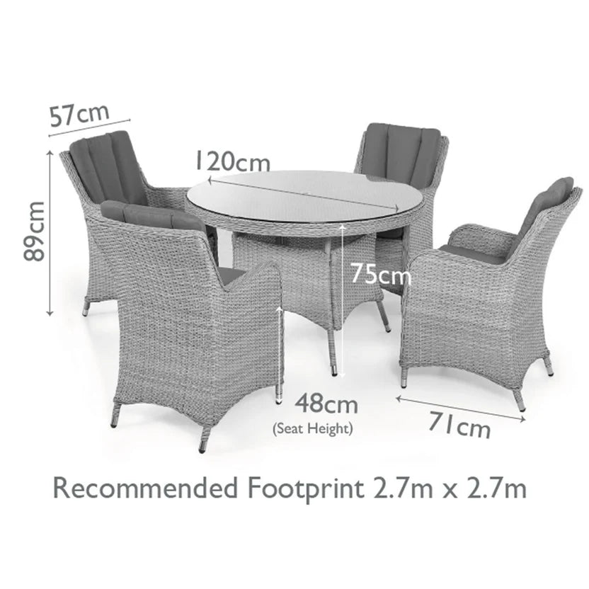 4 Seat Round Rattan Dining Set with Weatherproof Cushions